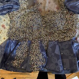 Embellished Blue Dress with Beaded Details